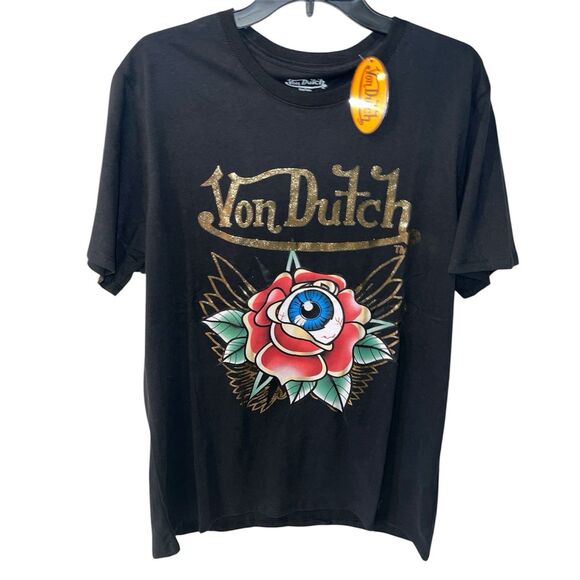 Von Dutch T Shirt mens XL Eye Ball Flower Plant Band Graphic Double Sided NEW - Picture 1 of 8